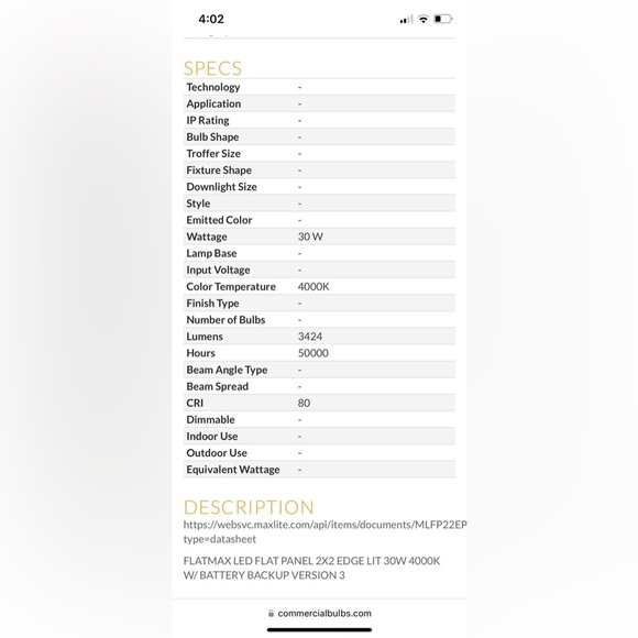 Motion sensor, MaxLite Fixture flat panel 2X2 EDGE light 30W 4000K(2 lights) - Picture 4 of 10